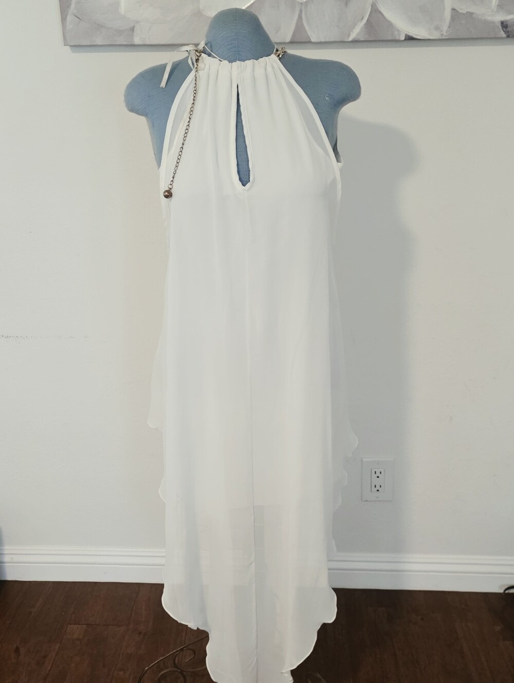 Find Me Plus Chic Cream Halter Top with Gold Chain Accents